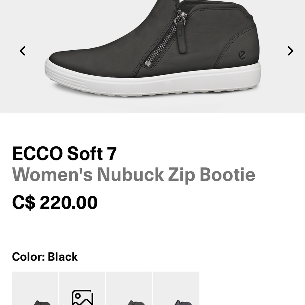 ECCO Soft 7 Women's Black Nubuck Zip Bootie